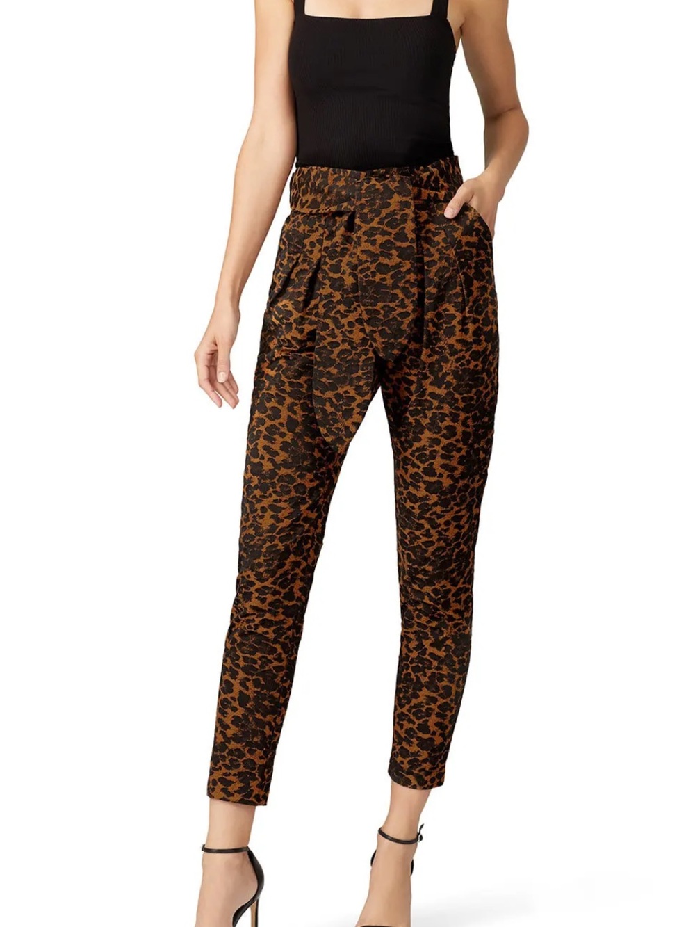 Hunter Bell New York Carson pants  Brown /Black Leopard Paperbag Ankle Pants 6